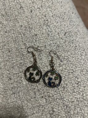 Blue Cat & Green Star Dangle Earrings - Women's Jewelry